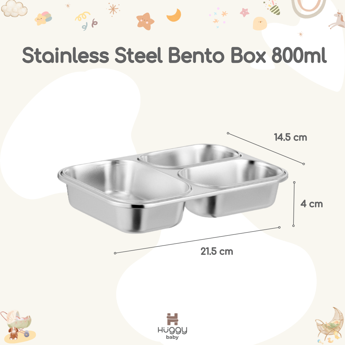 Huggy Baby KM06 Stainless Steel Bento Box 800ml | Kotak Makan Anti Tumpah - Image 2