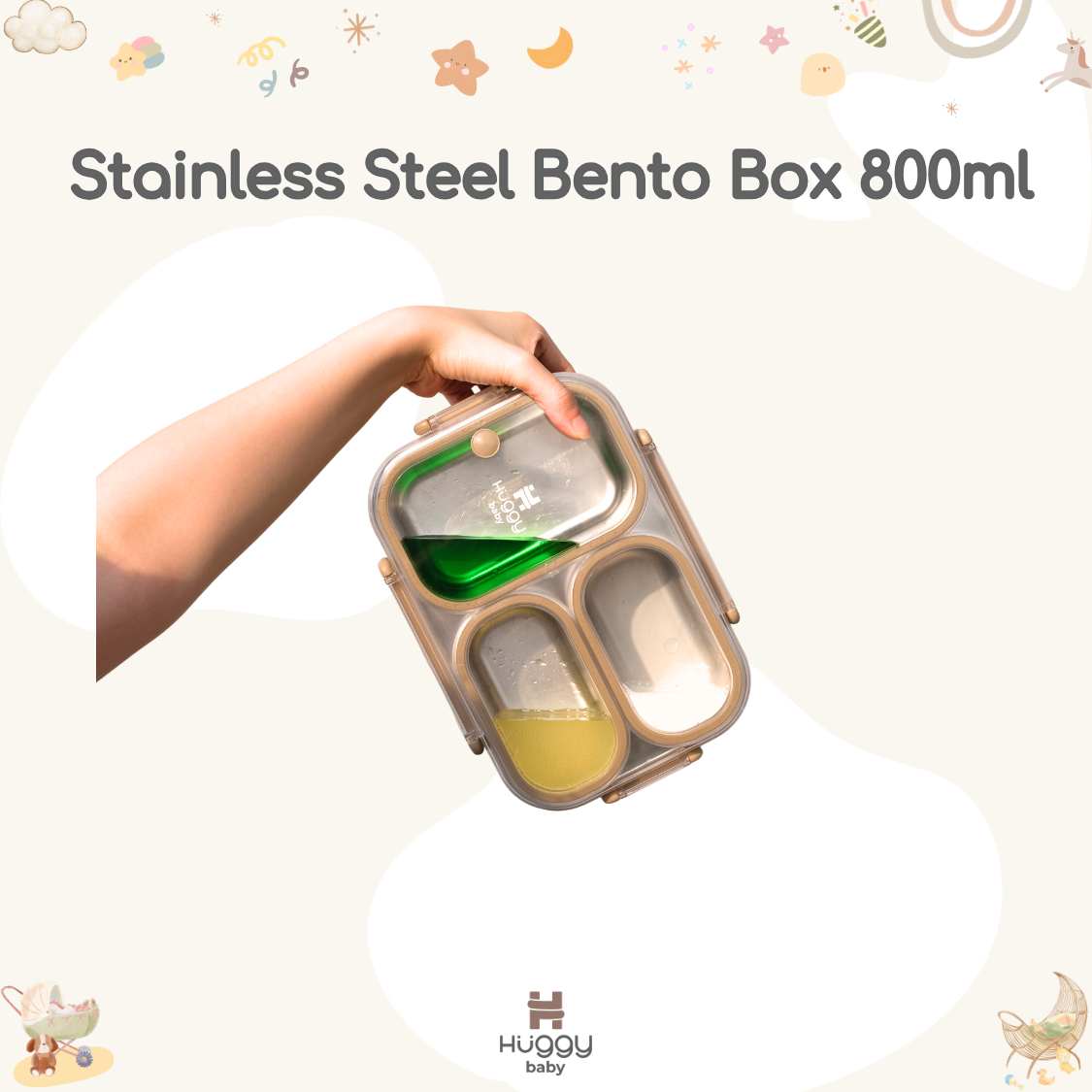 Huggy Baby KM06 Stainless Steel Bento Box 800ml | Kotak Makan Anti Tumpah - Image 3