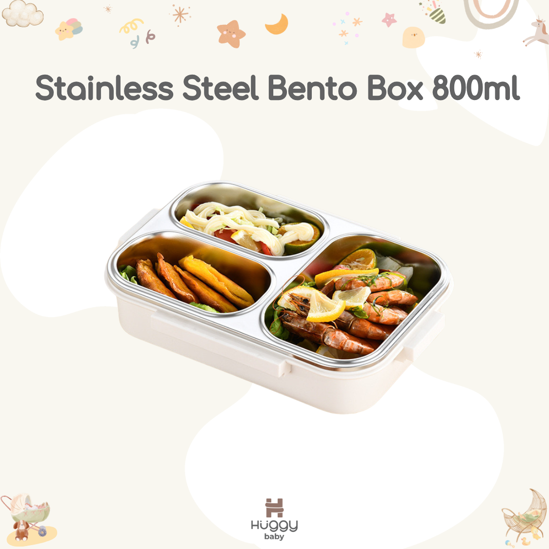 Huggy Baby KM06 Stainless Steel Bento Box 800ml | Kotak Makan Anti Tumpah - Image 4