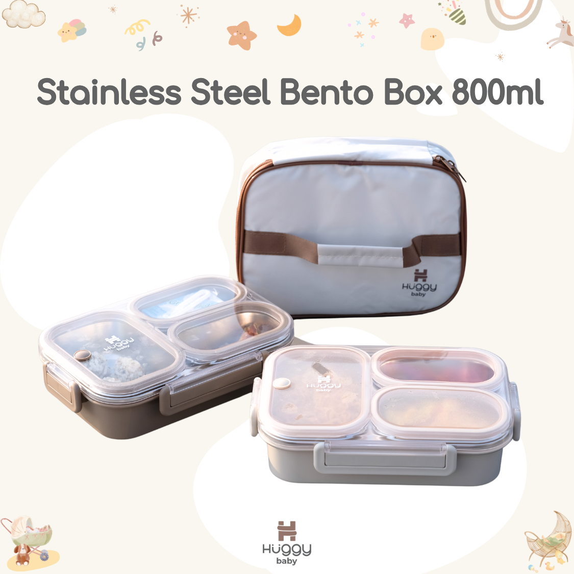 Huggy Baby KM06 Stainless Steel Bento Box 800ml | Kotak Makan Anti Tumpah - Image 5