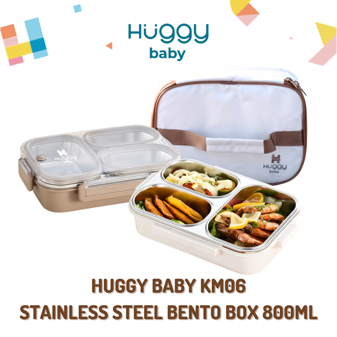 Huggy Baby KM06 Stainless Steel Bento Box 800ml | Kotak Makan Anti Tumpah