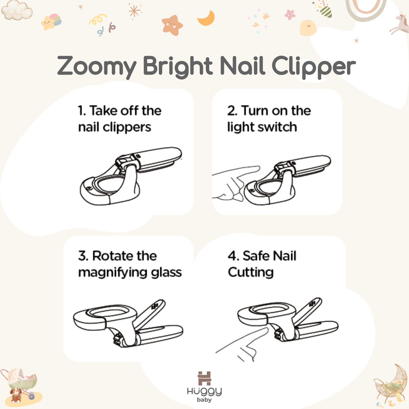 Huggy Baby GK003 Zoomy Bright Nail Clipper | Gunting Kuku LED Kaca Pembesar - Image 4