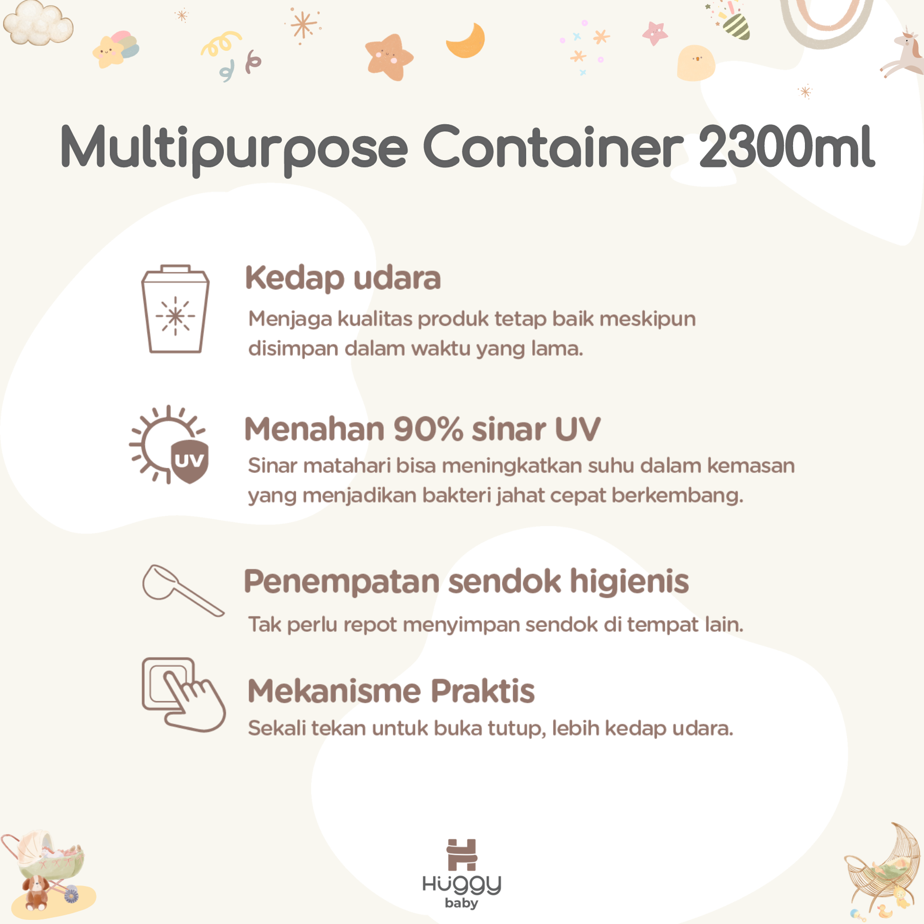 Huggy Baby MS005 Multipurpose Container 2300ml | Kotak Susu Wadah Makanan Serbaguna - Image 5