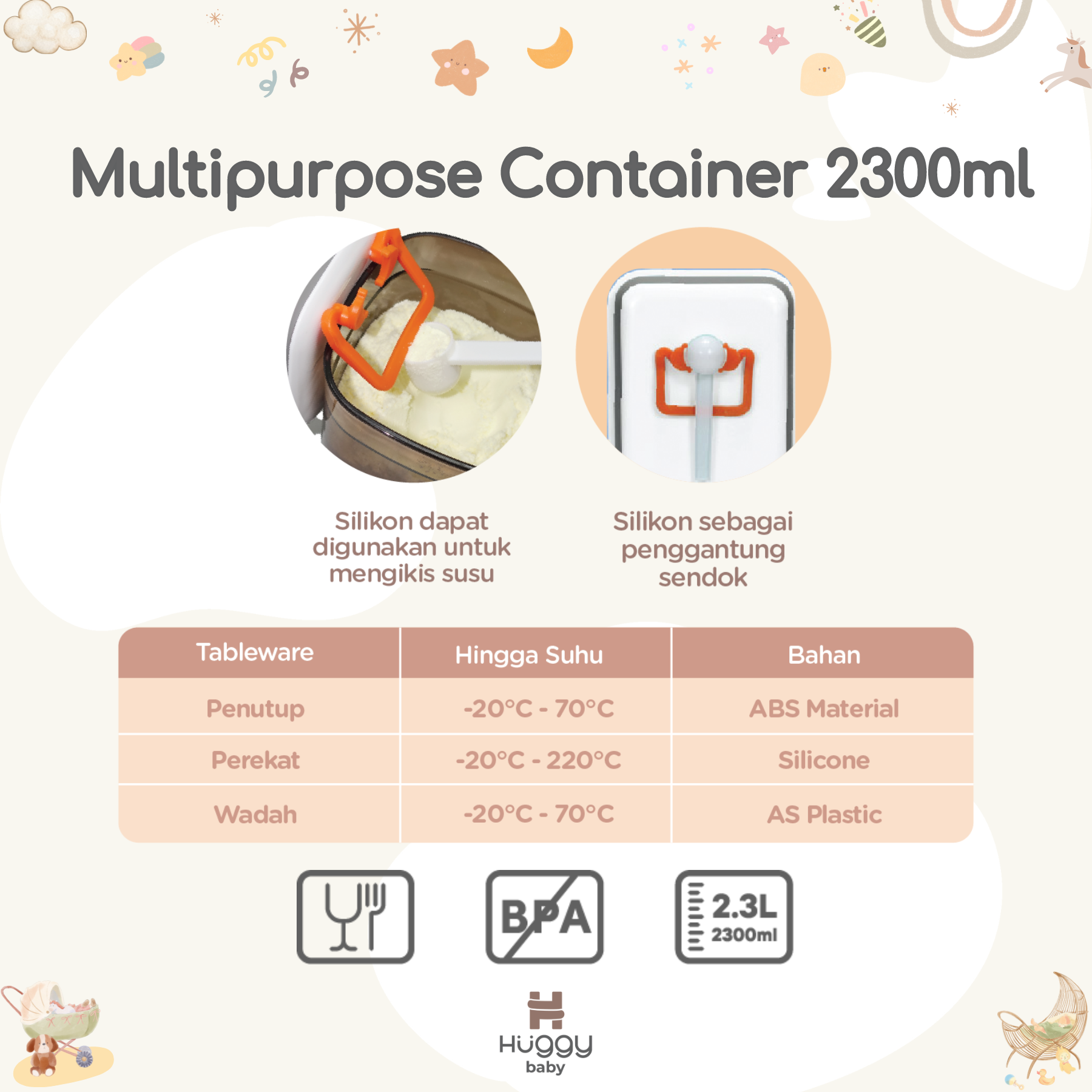 Huggy Baby MS005 Multipurpose Container 2300ml | Kotak Susu Wadah Makanan Serbaguna - Image 2