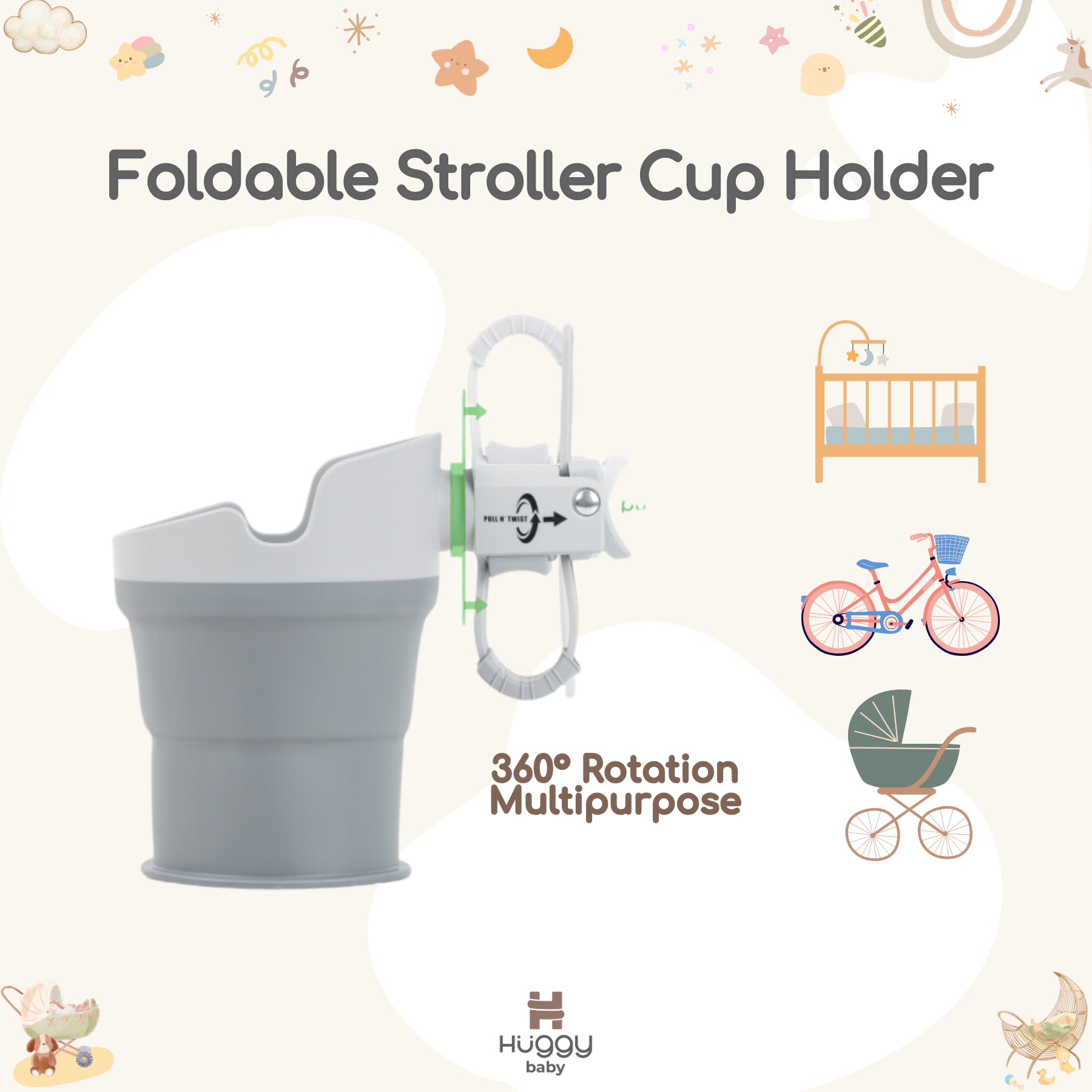 Huggy Baby ACC007 Foldable Stroller Cup Holder | Tempat Botol Minum - Image 4