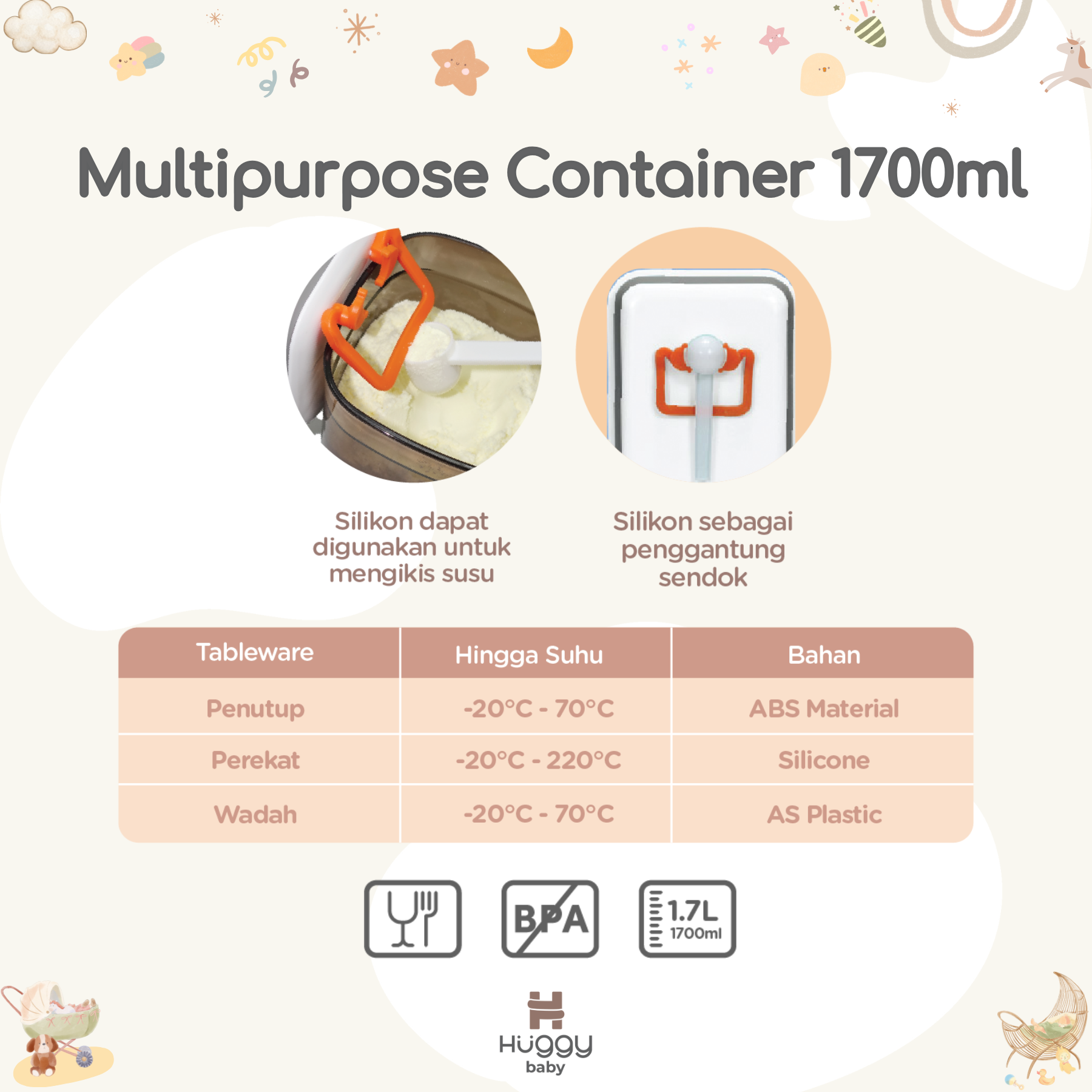 Huggy Baby MS006 Multipurpose Container 1700ml | Kotak Susu Wadah Makanan Serbaguna - Image 3