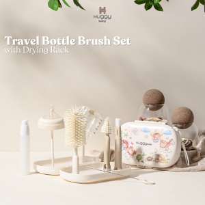 Huggy Baby BR007 Travel Bottle Brush Set with Drying Rack | Sikat Botol Bayi Anak Portable
