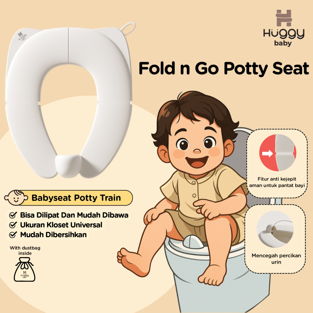 Huggy Baby POT01 Fold n Go Potty Seat | Dudukan Toilet Anak Portable Bisa Dilipat