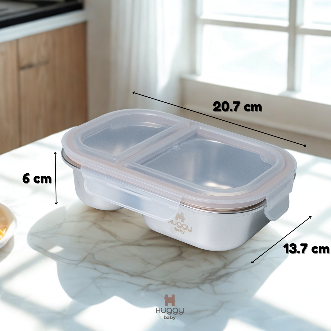 Huggy Baby KM08 NoMixie Lunch Box 800ml | Kotak Makan Stainless Steel Anti Campur - Image 4