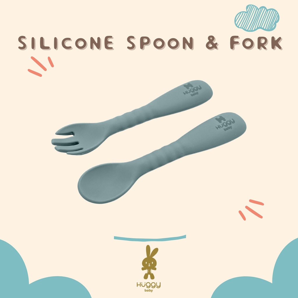 Huggy Baby AM002 Silicone Spoon & Fork | Sendok Garpu Silikon - Image 2