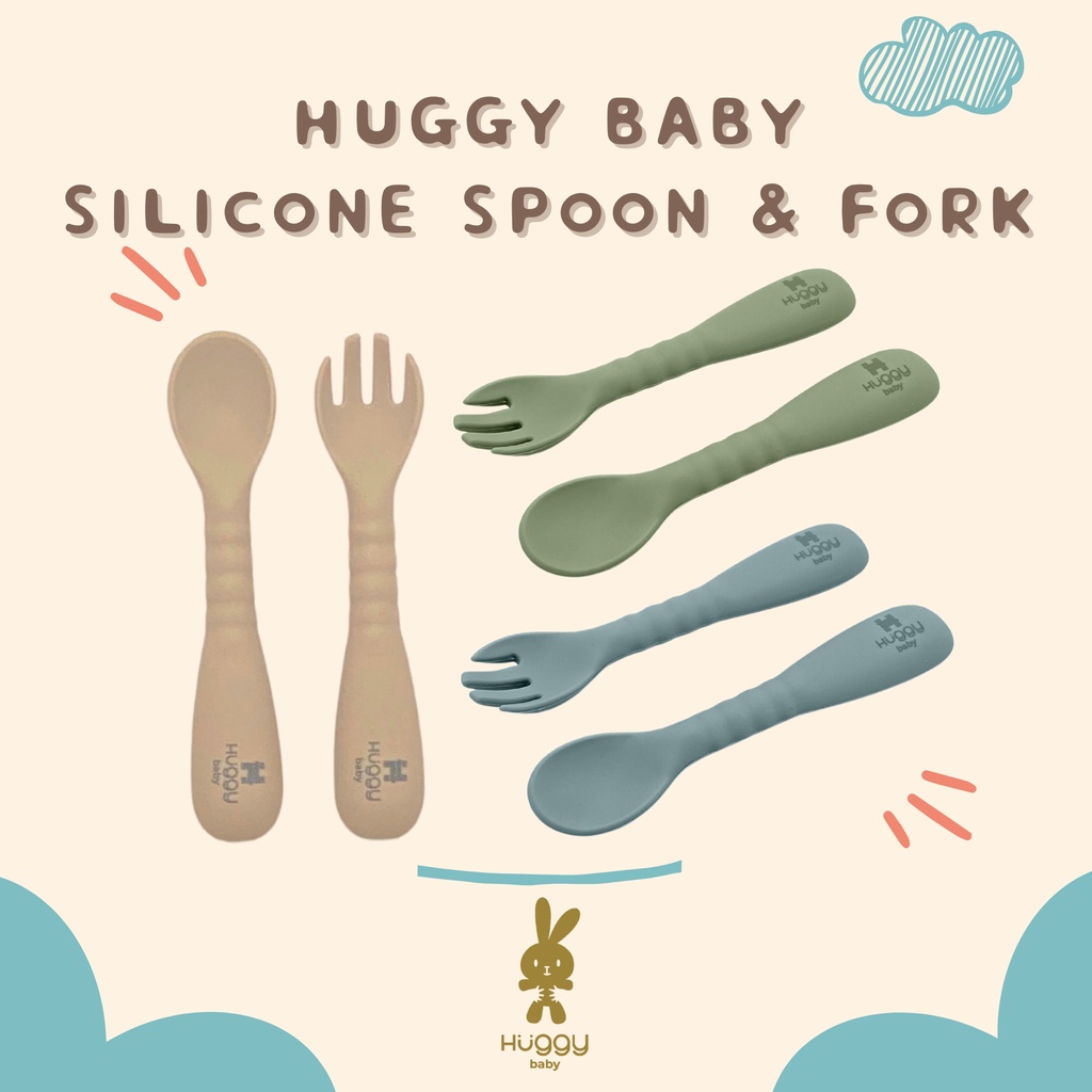 Huggy Baby AM002 Silicone Spoon & Fork | Sendok Garpu Silikon