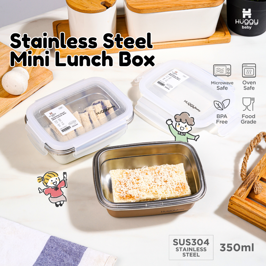 Huggy Baby KM11 Stainless Steel Mini Lunch Box 350ml | Kotak Makan Anak