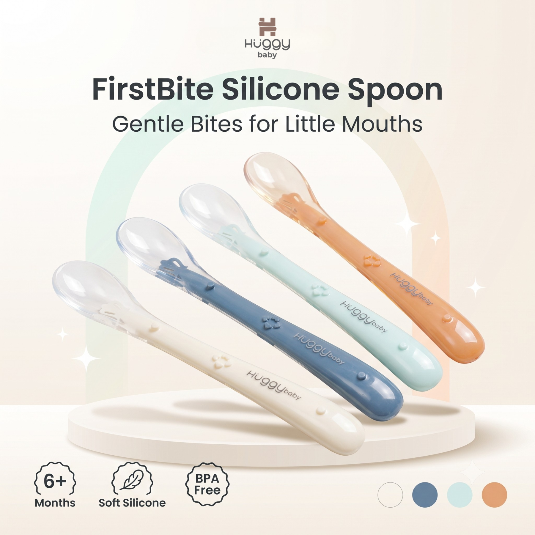 Huggy Baby SS03 FirstBite Silicone Spoon | Sendok Makan Anak Bayi Silikon MPASI