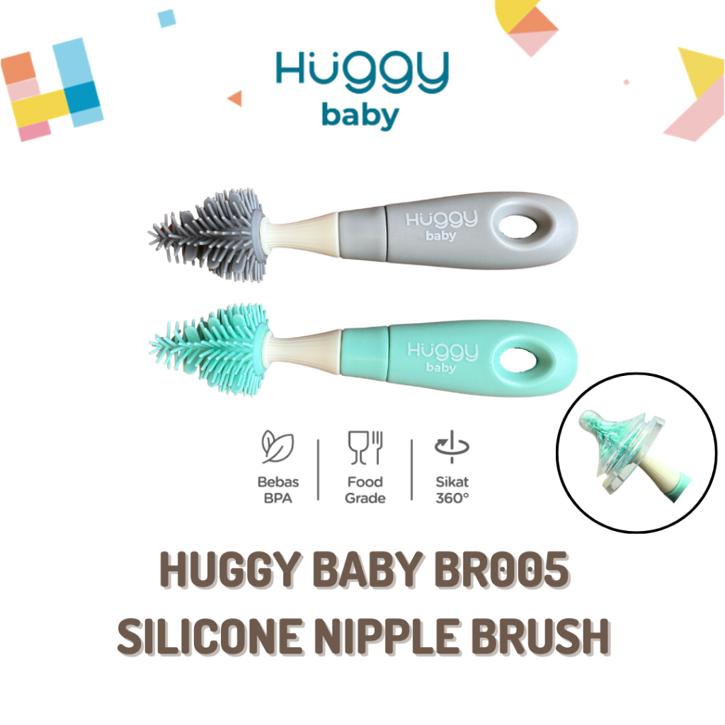 Huggy Baby BR005 Soft Touch Silicone NIPPLE Brush | Sikat Pembersih Dot Bayi